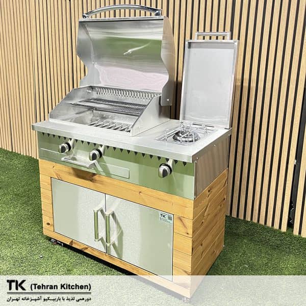 Tehran Kitchen 110 cm Gas & Charcoal BBQ with Stainless Steel, Thermowood & Side Burner