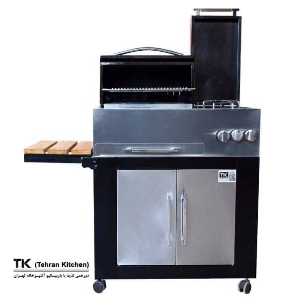 Tehran Kitchen 75 cm Gas & Charcoal BBQ with Cabinet, Side Burner & Stainless-Steel Front