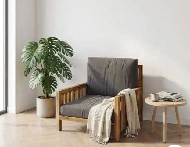Zed Design Modern Solid Natural Walnut Wood Upholstered Armchair with Custom Fabric Upholstery