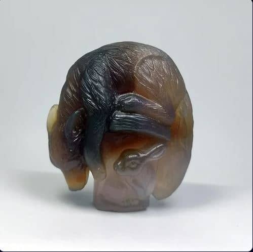 Handcrafted Agate Fox and Rabbit Decorative Collectible Gemstone Statue with Natural Druzy Geode