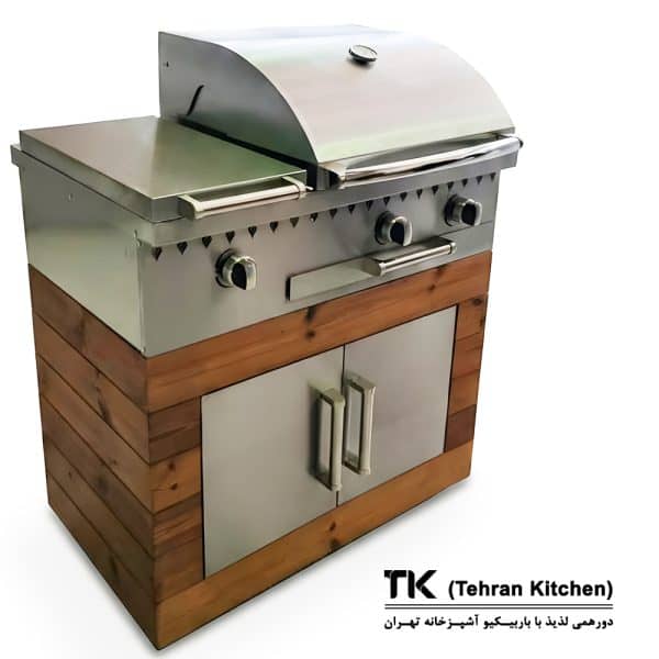 Tehran Kitchen 92 cm Gas & Charcoal BBQ with Stainless Steel, Thermowood & Side Burner