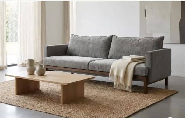 Zed Design Arusha Modern 3-Seater Upholstered Sofa with Solid Natural Walnut Wood Frame, 220 cm