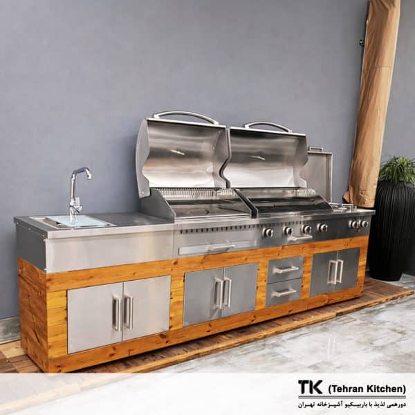 Tehran Kitchen 370 cm Gas & Charcoal BBQ Island Stainless Steel & Thermowood