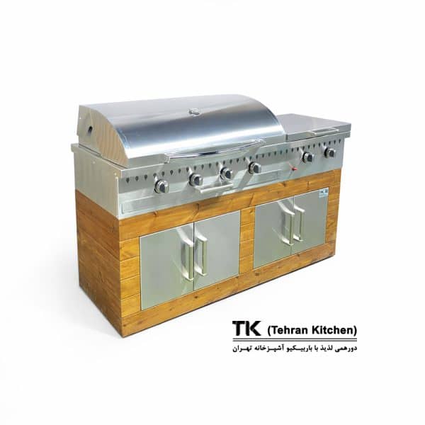Tehran Kitchen 160 cm Gas & Charcoal BBQ with Stainless Steel, Thermowood, Fryer & Side Burner