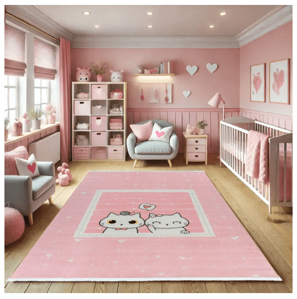 Polyester-Polyogen Rug, Kids Collection,Pink 25KD0030