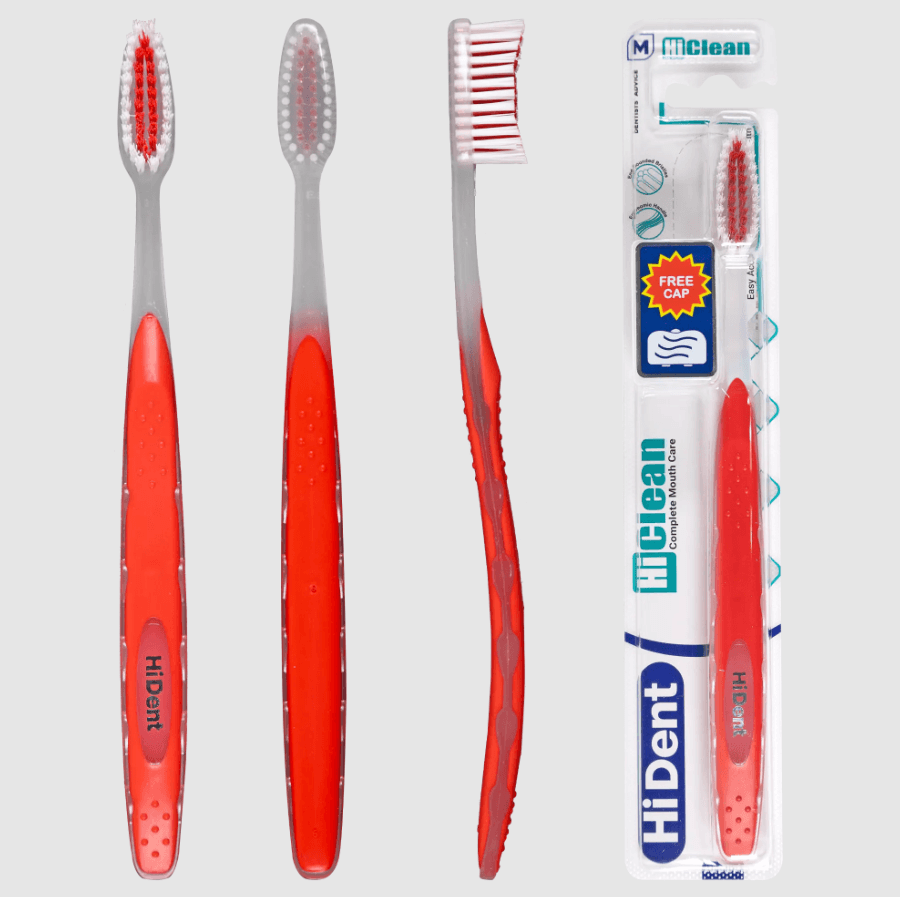 Hident Hi Clean Toothbrush, Medium, with Cap