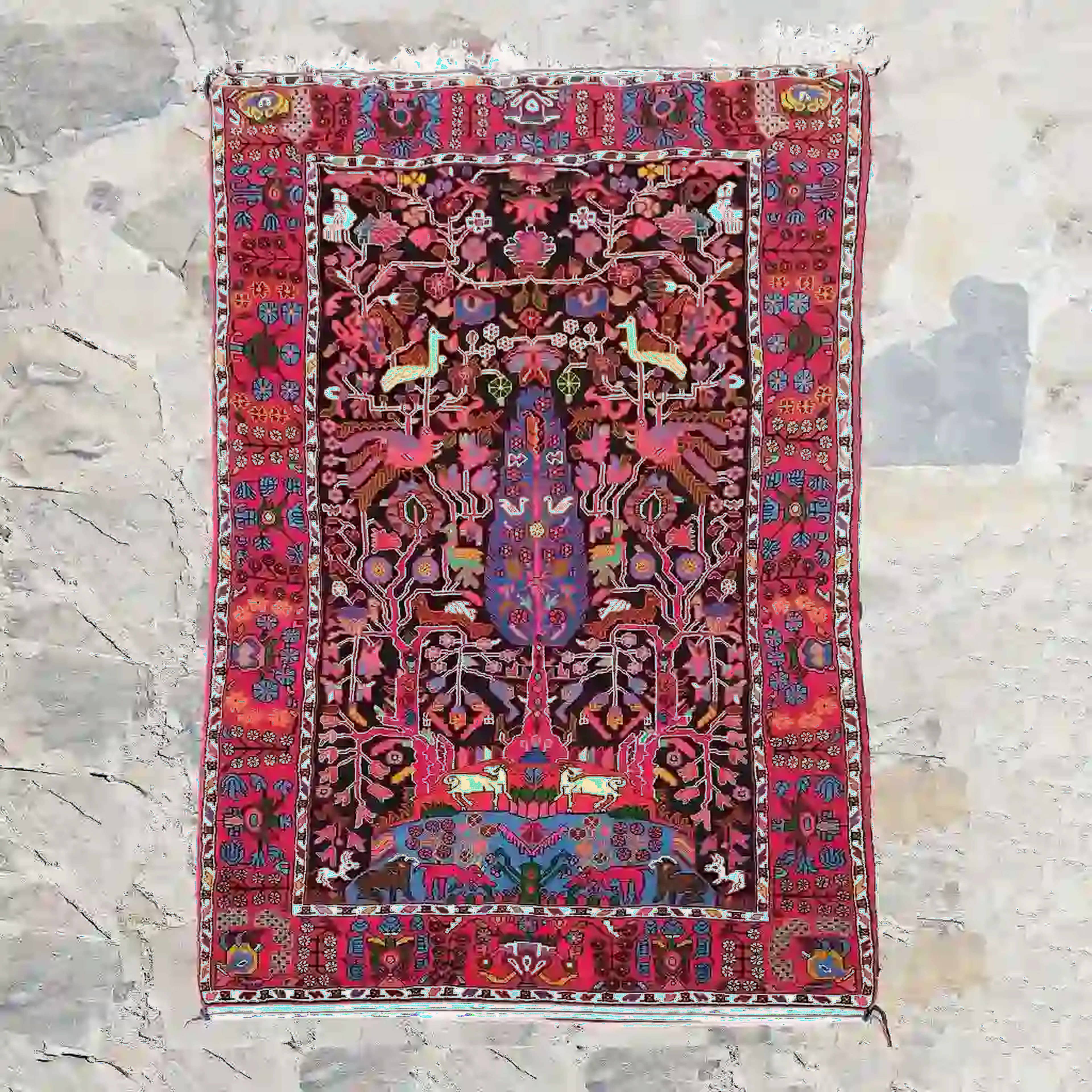 Handmade Persian Gavokhori Carpet - Black Background