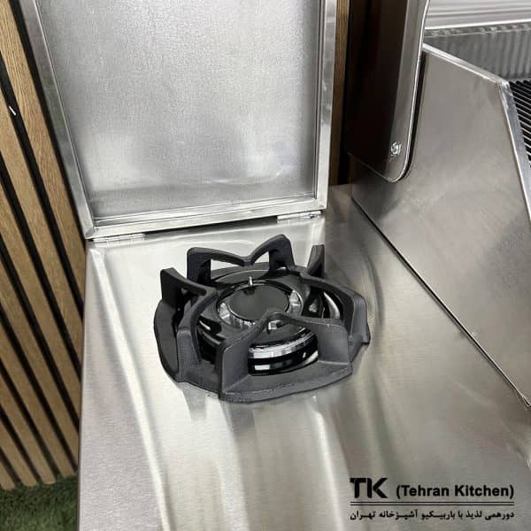 Tehran Kitchen 242 cm Gas & Charcoal BBQ with Stainless Steel Cabinet and Thermowood Finish