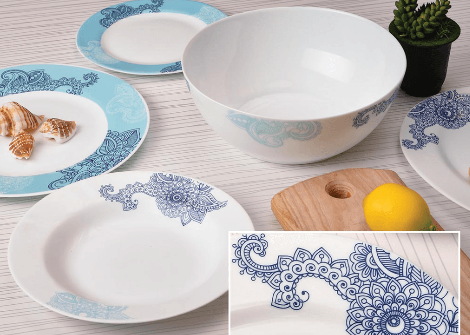 Porcelain Tableware Set  Classic Round Design, Gold Rim / Printed Patterns (Various Designs Available)