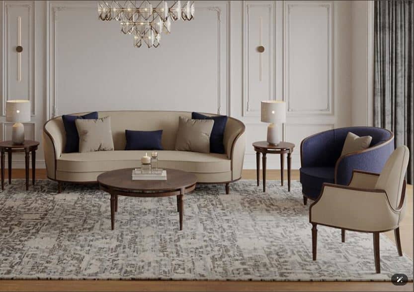 JOAN Neo-Classical Sofa Set , Carved Natural Wood & Injected Polyurethane Foam