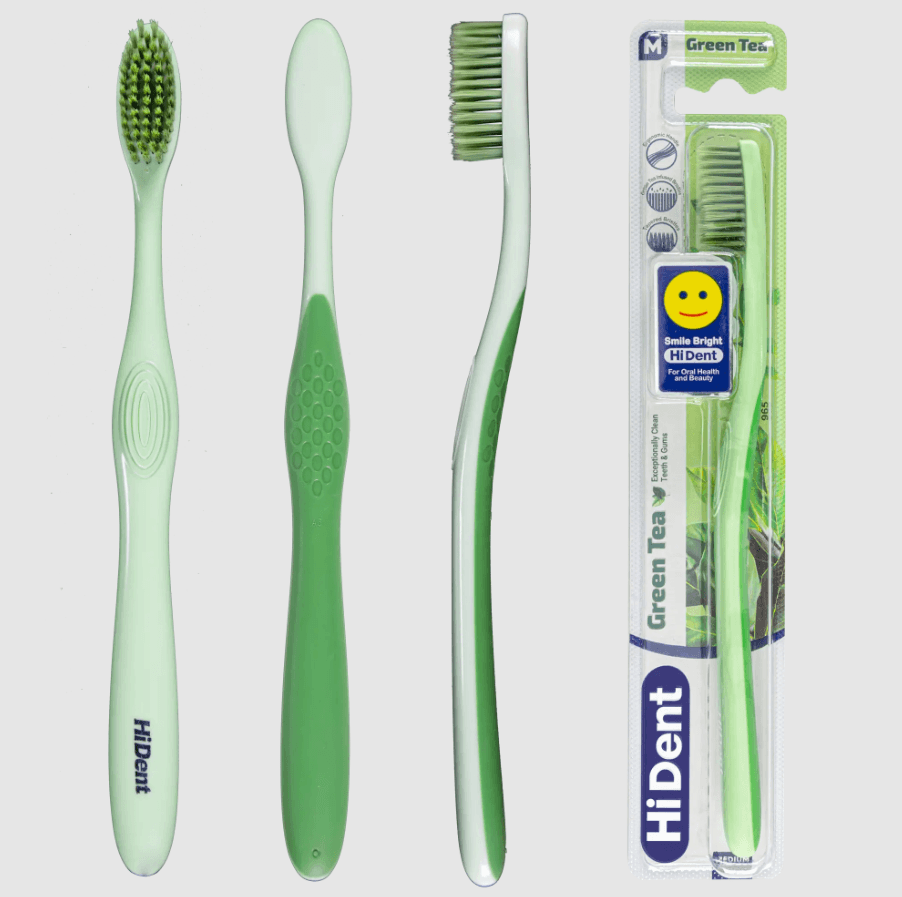 HiDent green tea soft-medium toothbrush with cap