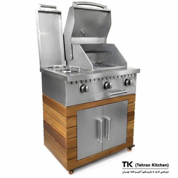Tehran Kitchen 75 cm Stainless Steel & Thermowood BBQ Grill with Cabinet and Side Burner