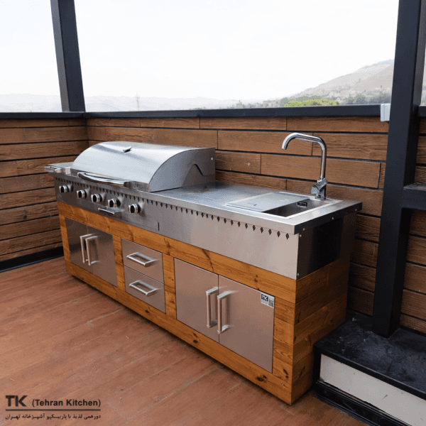 Tehran Kitchen 242 cm Gas & Charcoal BBQ with Sink & Thermowood Cabinet