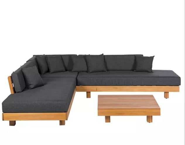 Zed Design Russian Pine Wood L-Shaped Outdoor Sofa Set with High-Density Foam Cushions