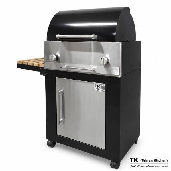 Tehran Kitchen 62 cm Gas & Charcoal BBQ with Cabinet, Stainless-Steel Front & Semi-Circular Lid