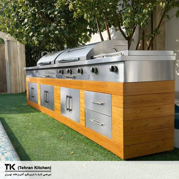 Tehran Kitchen 370 cm Full-Option Gas & Charcoal BBQ Island with Sink, Fryer & Thermowood Cabinet