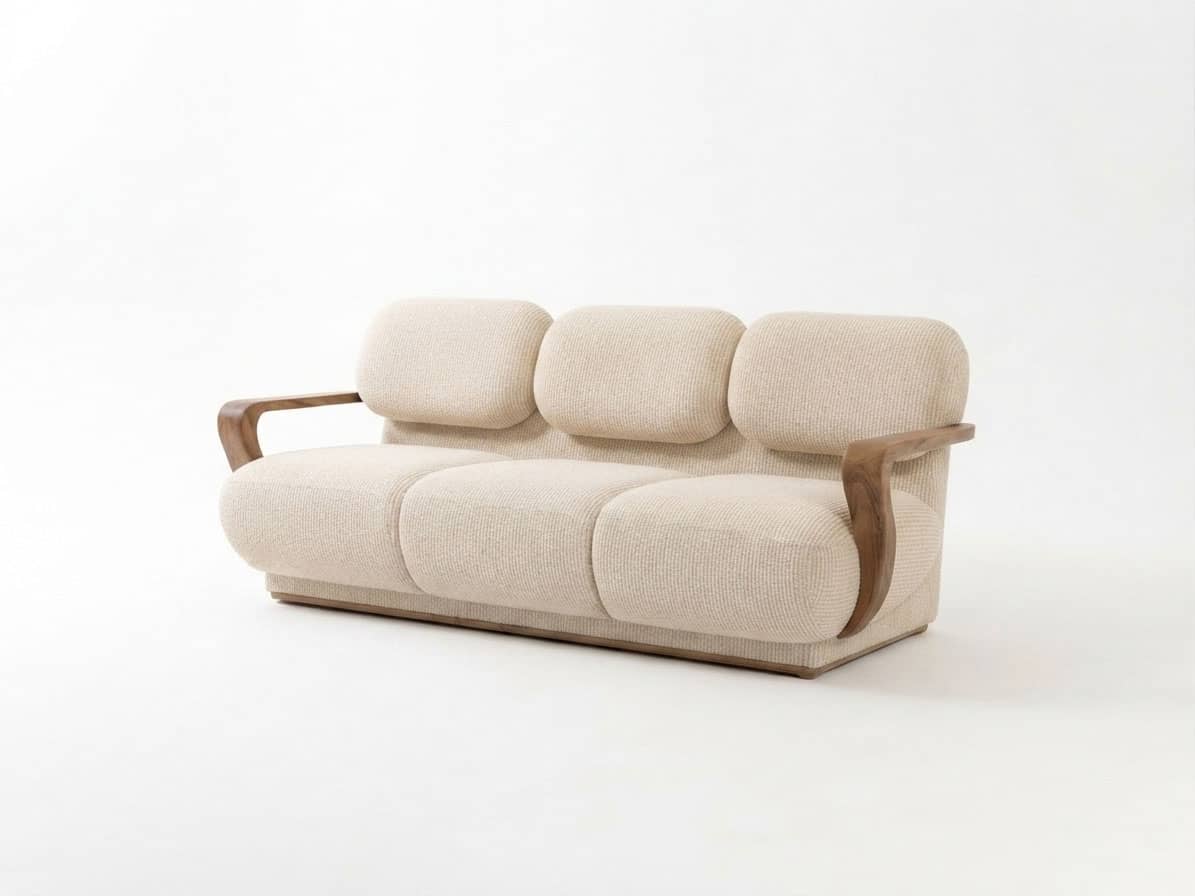 Zed Design Dante Modern 3-Seater Living Room Sofa Set with Natural Walnut Wood Frame & Upholstery