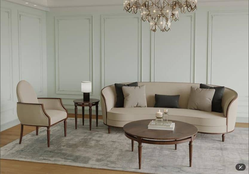 JOAN Neo-Classical Sofa Set , Carved Natural Wood & Injected Polyurethane Foam