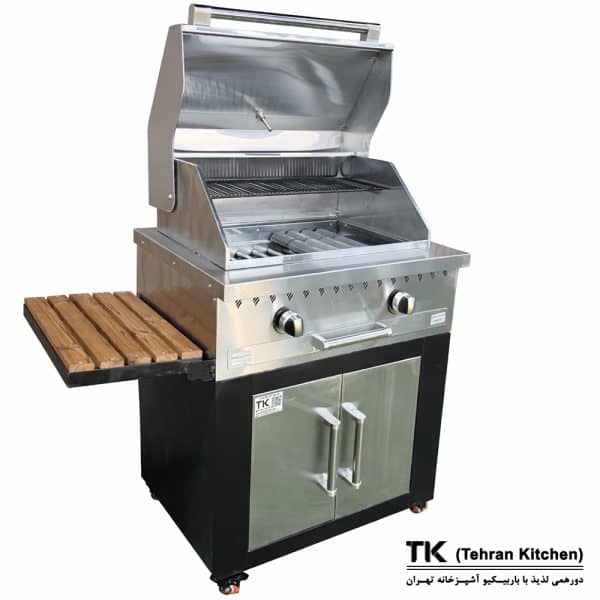 Tehran Kitchen 75 cm Gas & Charcoal BBQ with Cabinet, Stainless-Steel Top & Front, 10-Burner Grill