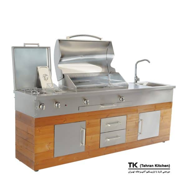 Tehran Kitchen 242 cm Gas & Charcoal BBQ with Stainless Steel and Thermowood