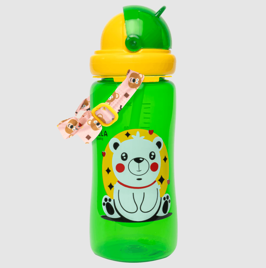 Camela 300-mL PC baby straw cup with a detachable & adjustable strap