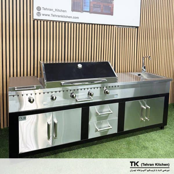 Tehran Kitchen 242 cm Gas & Charcoal BBQ with Stainless Steel Top and Steel Cabinet