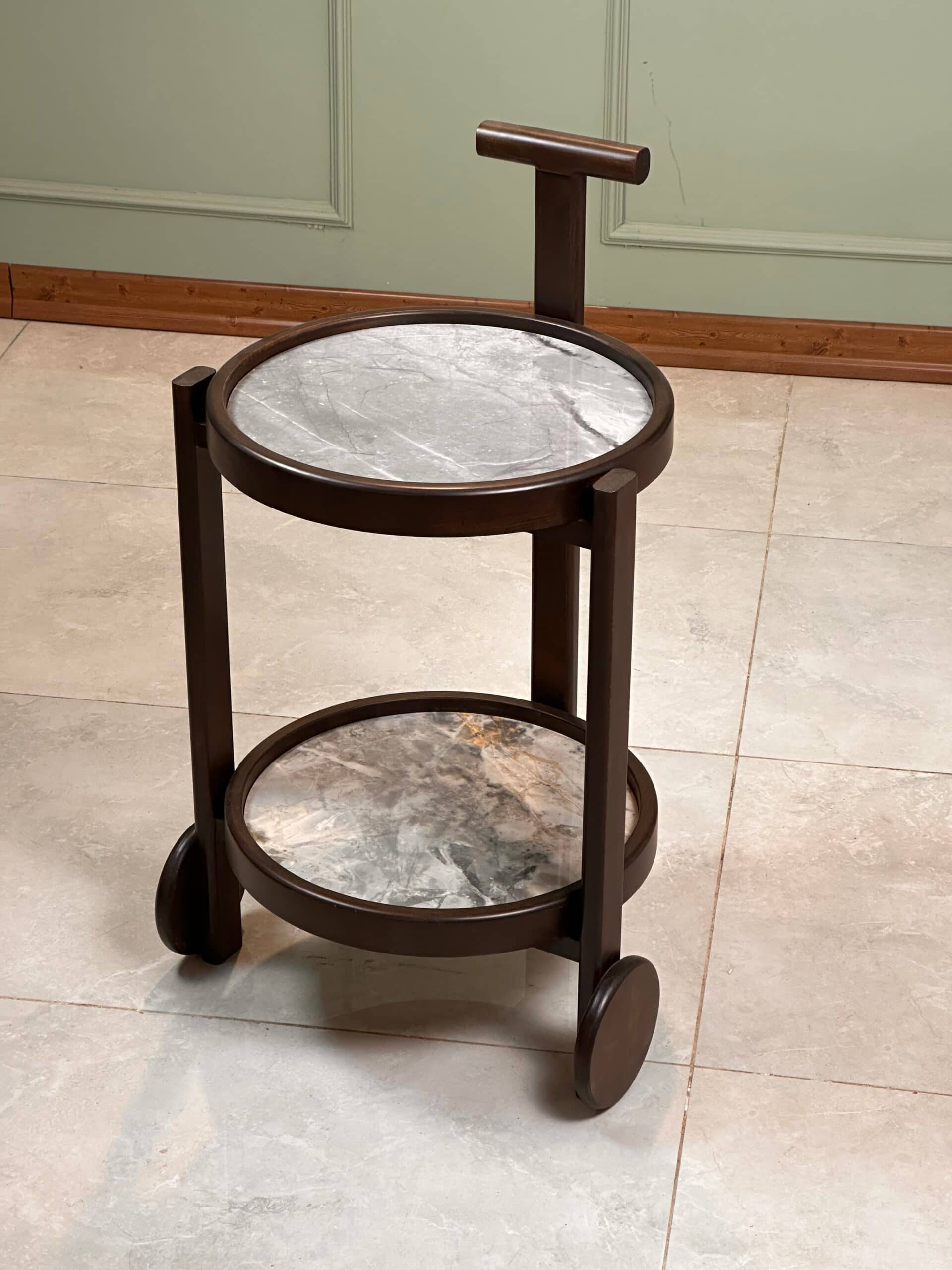 Zed Design Comfort Ceramic Serving Trolley with Natural Beech Wood Frame & Ceramic Slab Top
