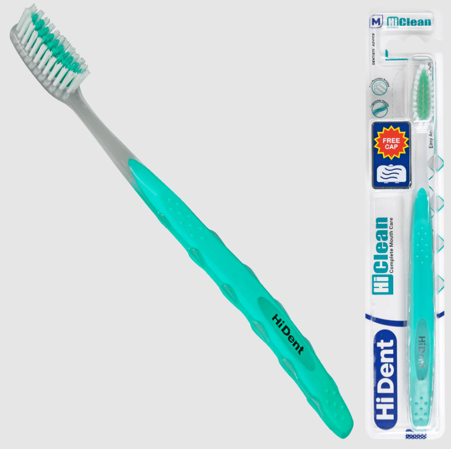 Hident Hi Clean Toothbrush, Medium, with Cap