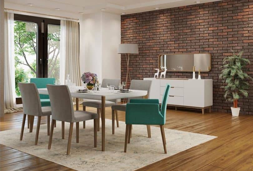ZULA , Modern Beech Wood Dining Set with Upholstered Chairs