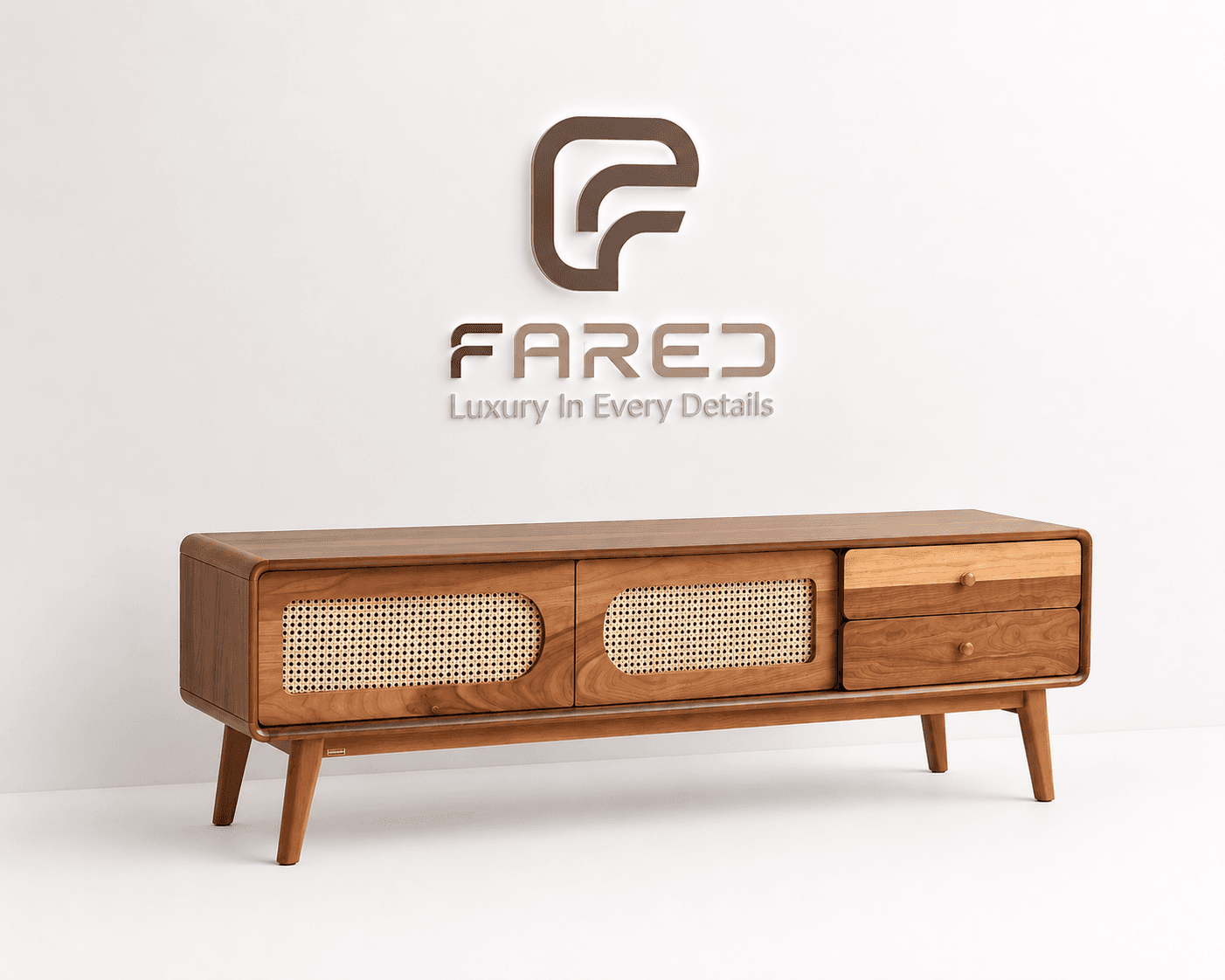Fared Gallery Luxury American Walnut Veneer Wooden TV Table