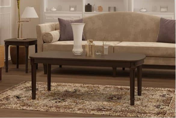 LOMAN ,Neoclassical Oval Coffee Table with Turned Beech Wood Base