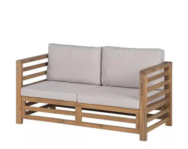Zed Design Modern Walnut Wood Upholstered 2-Seater Sofa with High-Density Foam Cushion