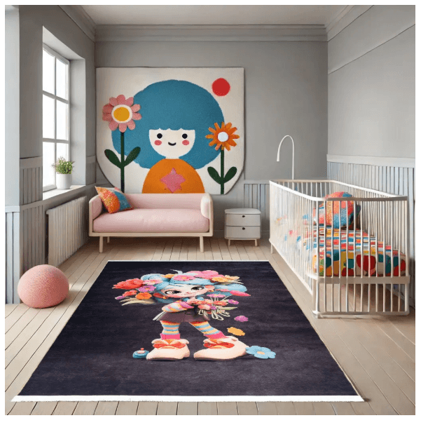 Polyester-Polyogen Rug, Kids Collrction,Black 25KD0000