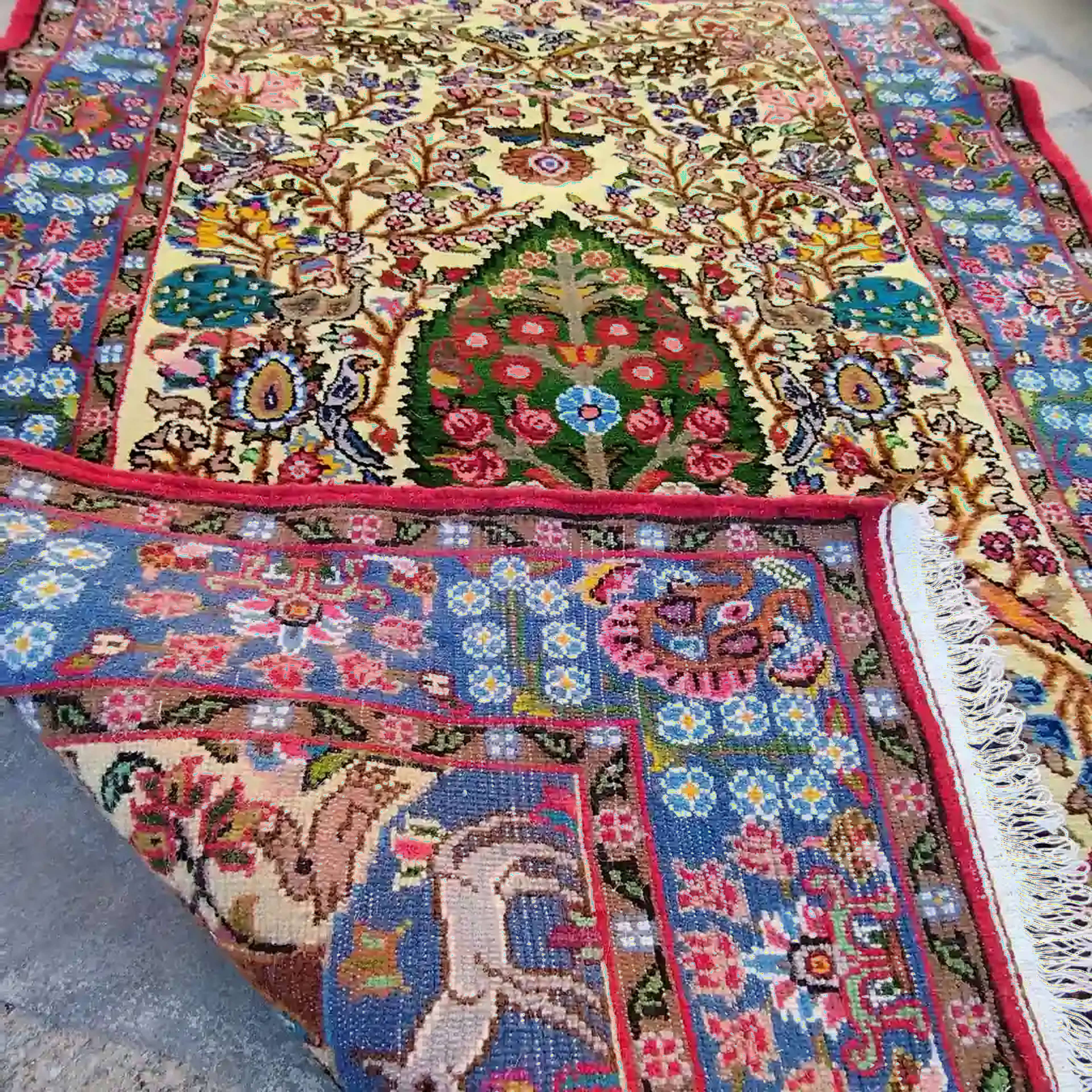 Handmade Persian Gavokhori Carpet - Yellow Background