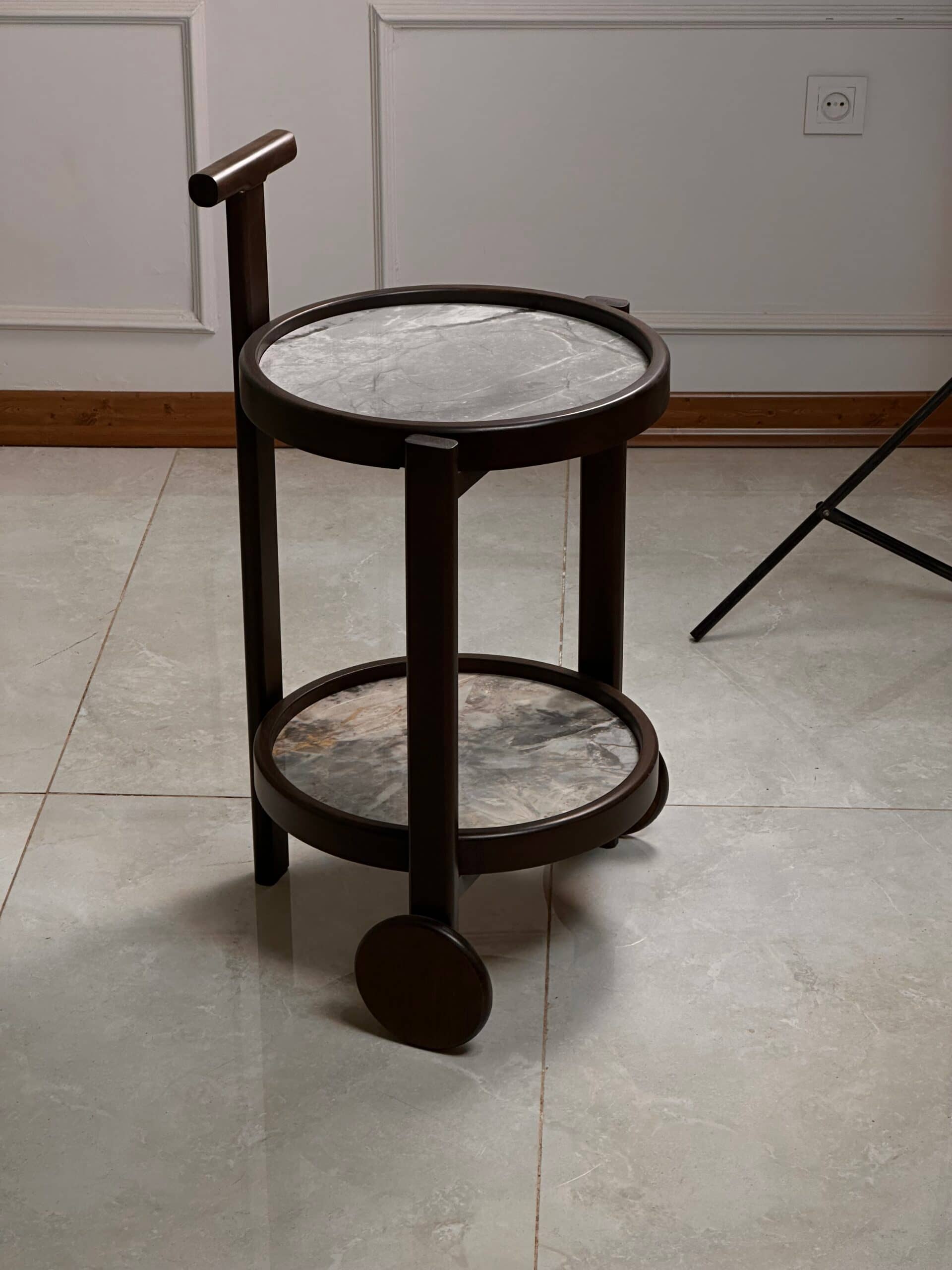 Zed Design Comfort Ceramic Serving Trolley with Natural Beech Wood Frame & Ceramic Slab Top