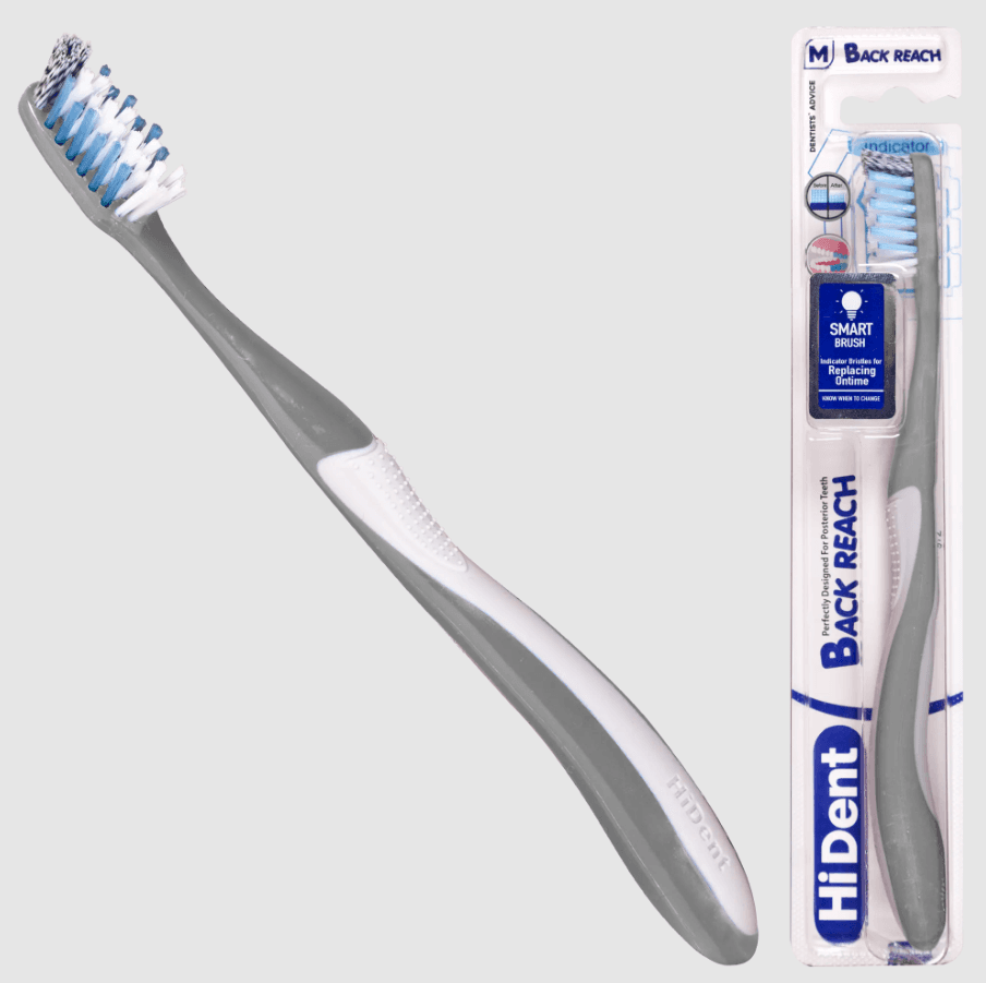 HiDent Back Reach soft-medium toothbrush with cap