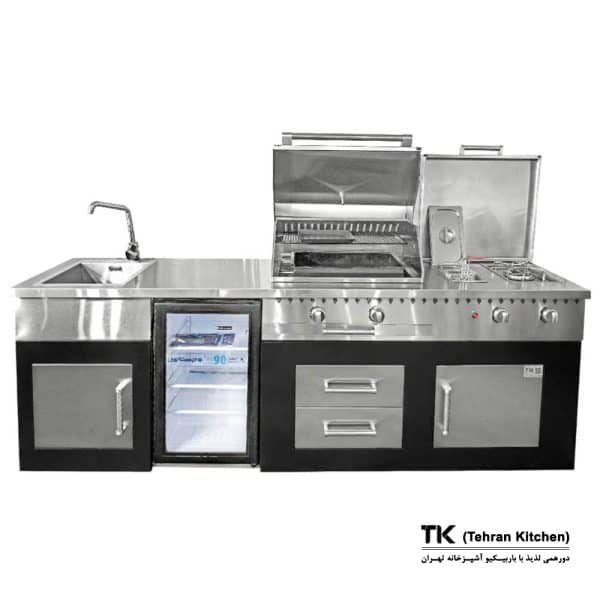 Tehran Kitchen 242 cm Gas & Charcoal BBQ with Fryer, Sink & Stainless-Steel Front