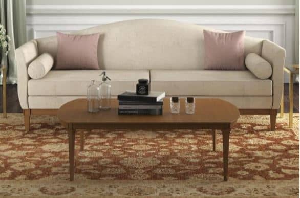 LOMAN ,Neoclassical Oval Coffee Table with Turned Beech Wood Base