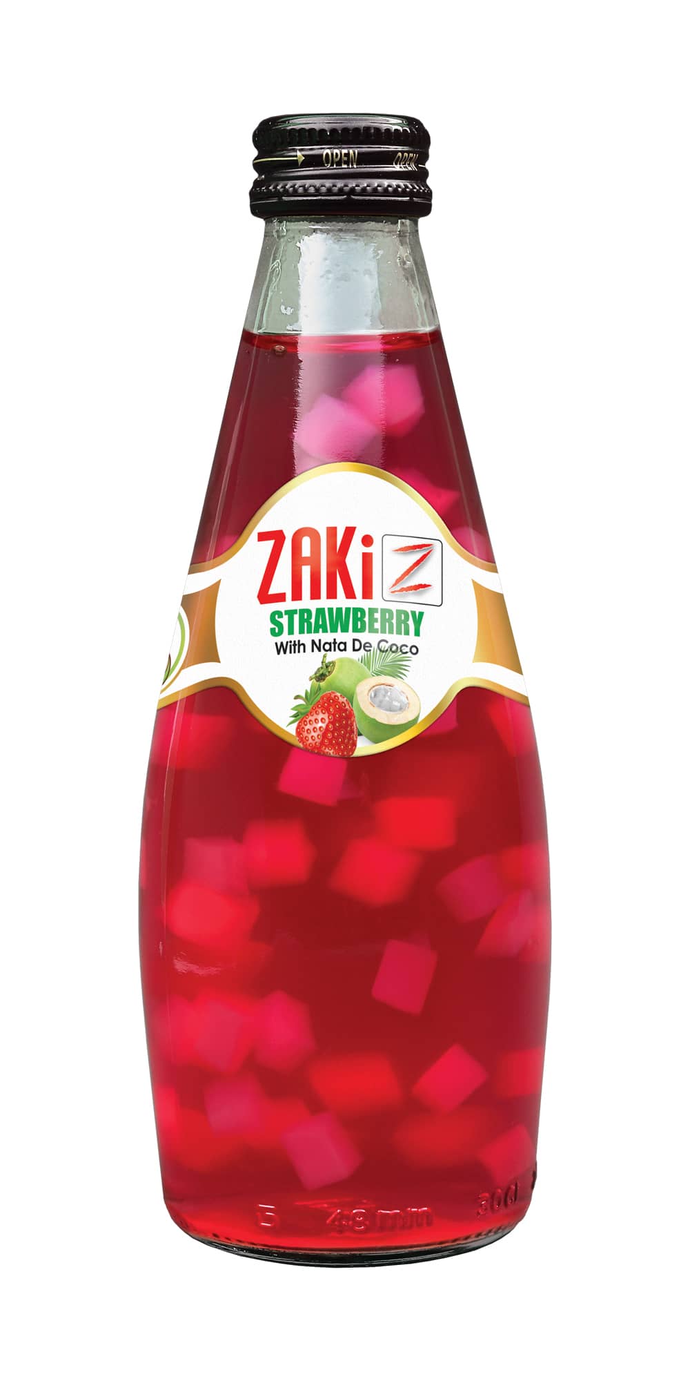 Strawberry-Flavored Nata de Coco Drink – 300ML Glass Bottle