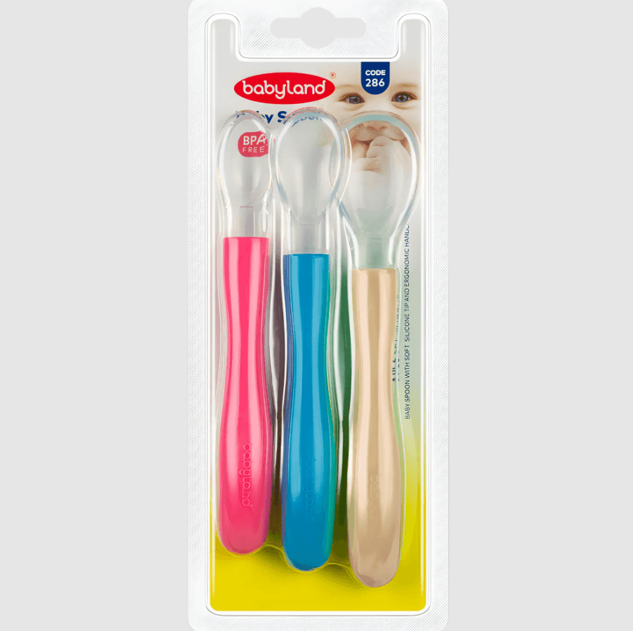 Silicone, Polycarbonate- Babyland silicone tipped feeding spoon 