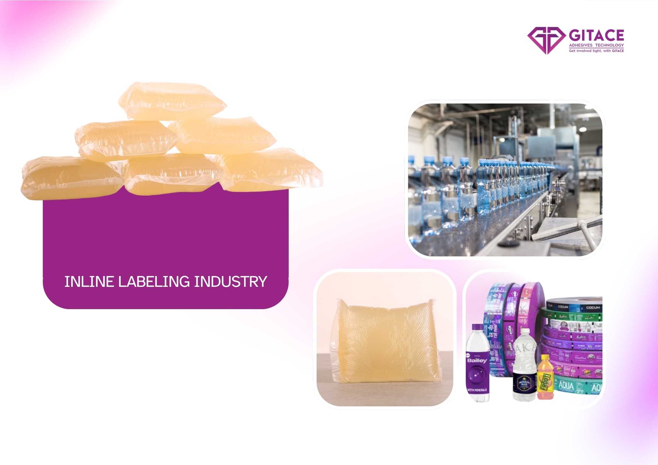 Advanced hot melt adhesive designed for in-line labeling systems, ensuring precise application, clean cut-off, and stable bonding during high-speed labeling processes.