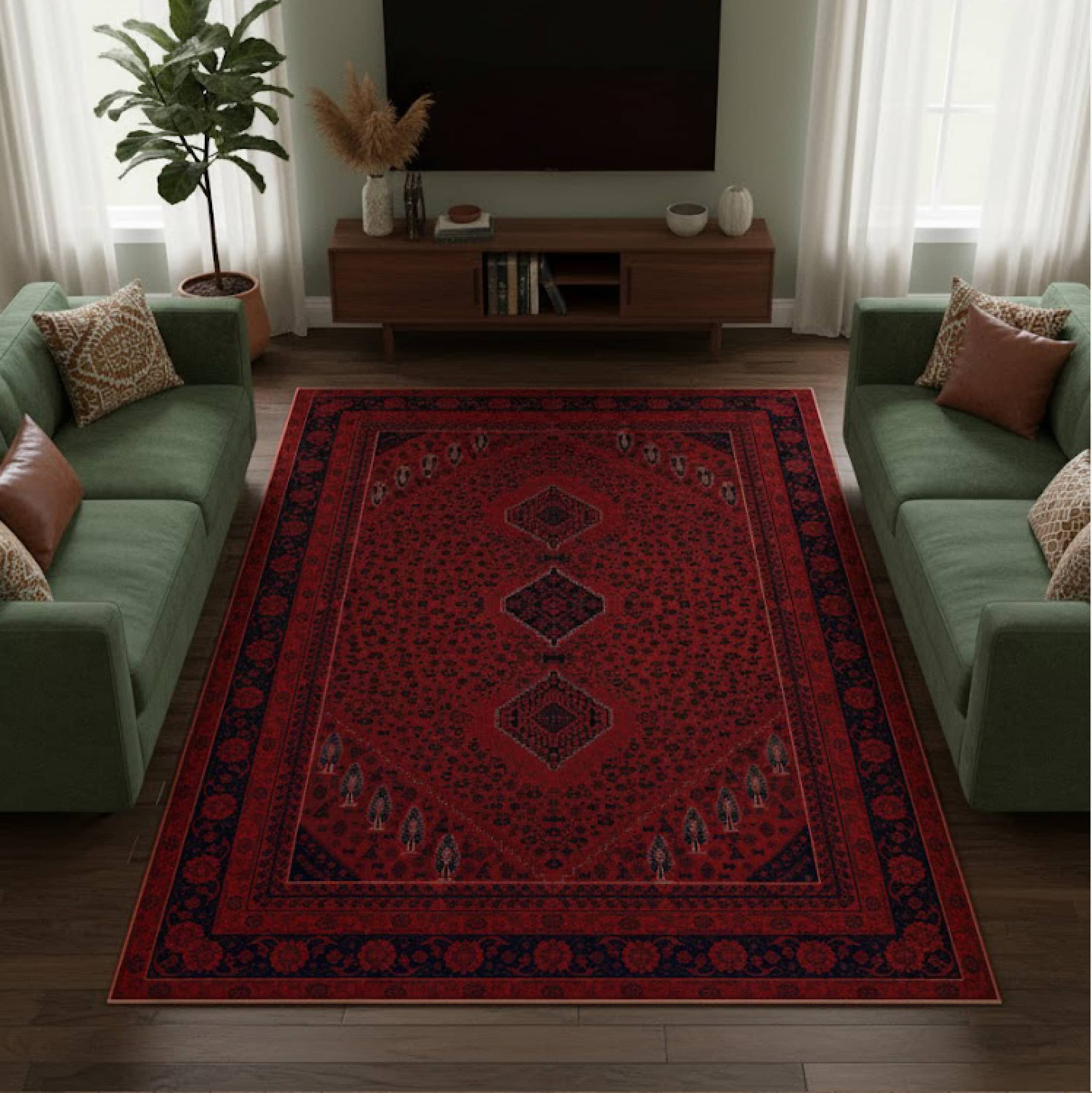 700 Reeds Persian Style Machine-Made Carpet-2100 Density, 8 Colors (Classic Red Design)