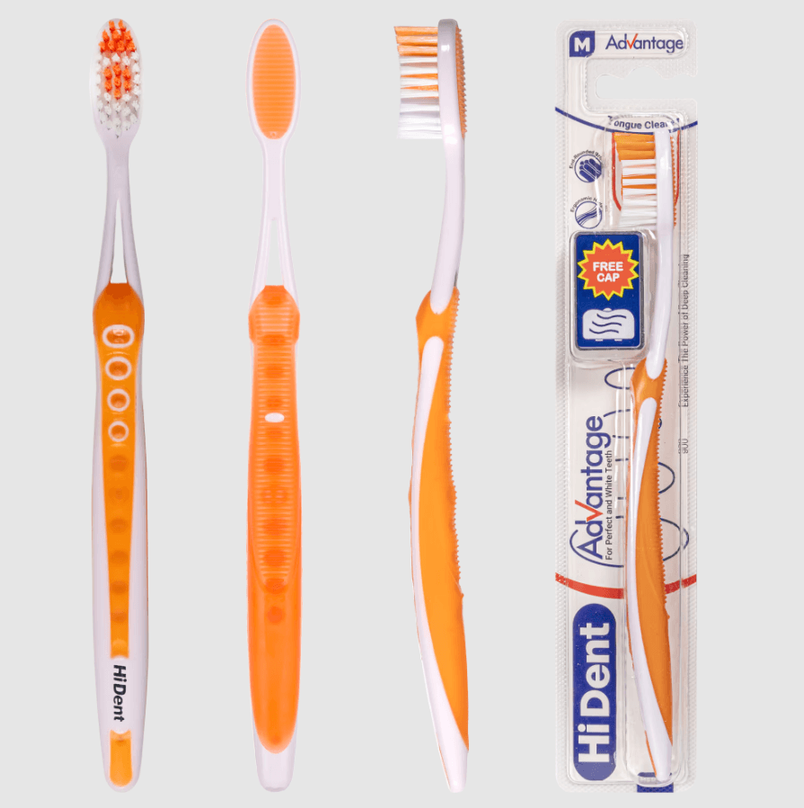 HiDent advantage soft- medium-hard toothbrush with cap