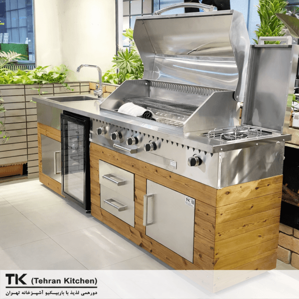 Tehran Kitchen 242 cm Gas & Charcoal BBQ with Stainless Steel & Thermowood