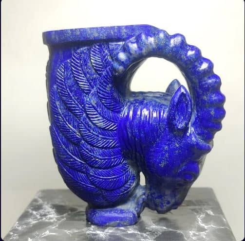 Handcrafted Afghan Lapis Lazuli Mountain Goat Decorative Collectible Gemstone Statue
