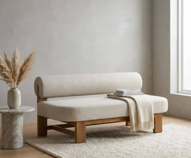 Zed Design Custom Solid Walnut Wood 2-Seater Upholstered Sofa with High-Density Foam & Custom Fabric