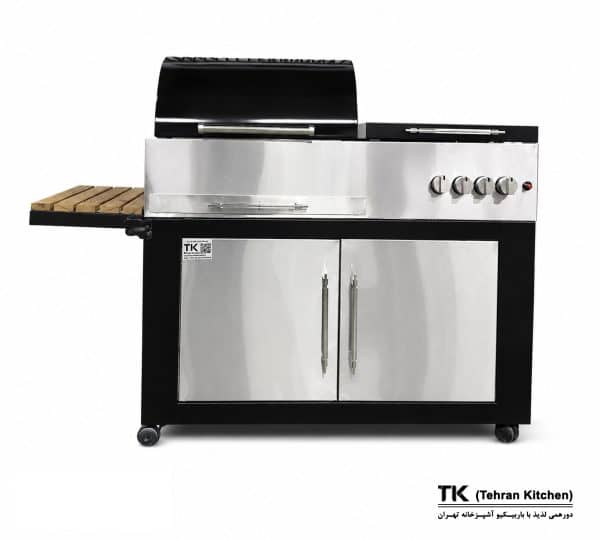 Tehran Kitchen 112 cm Gas & Charcoal BBQ Grill with Cabinet, Fryer and Side Burner