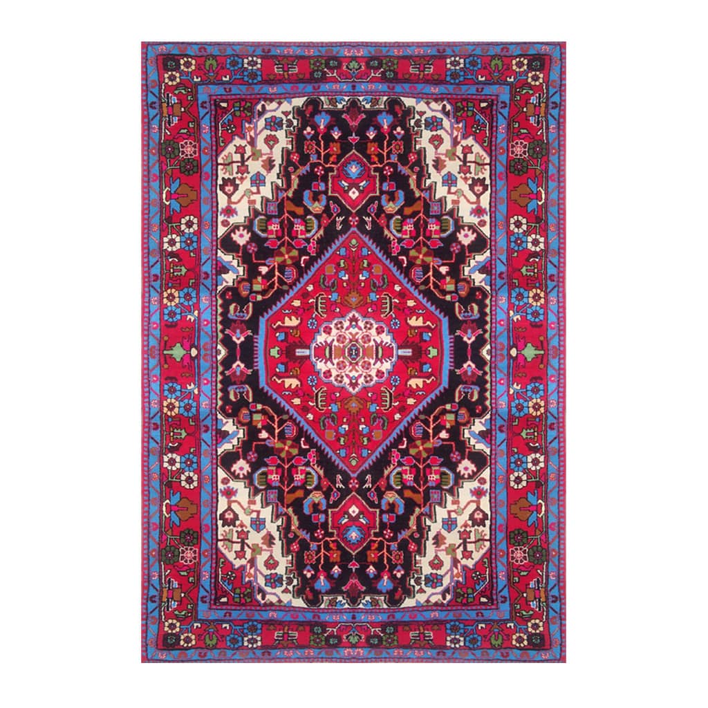 Handmade Persian White Lachak Carpet-Navy Blue Background