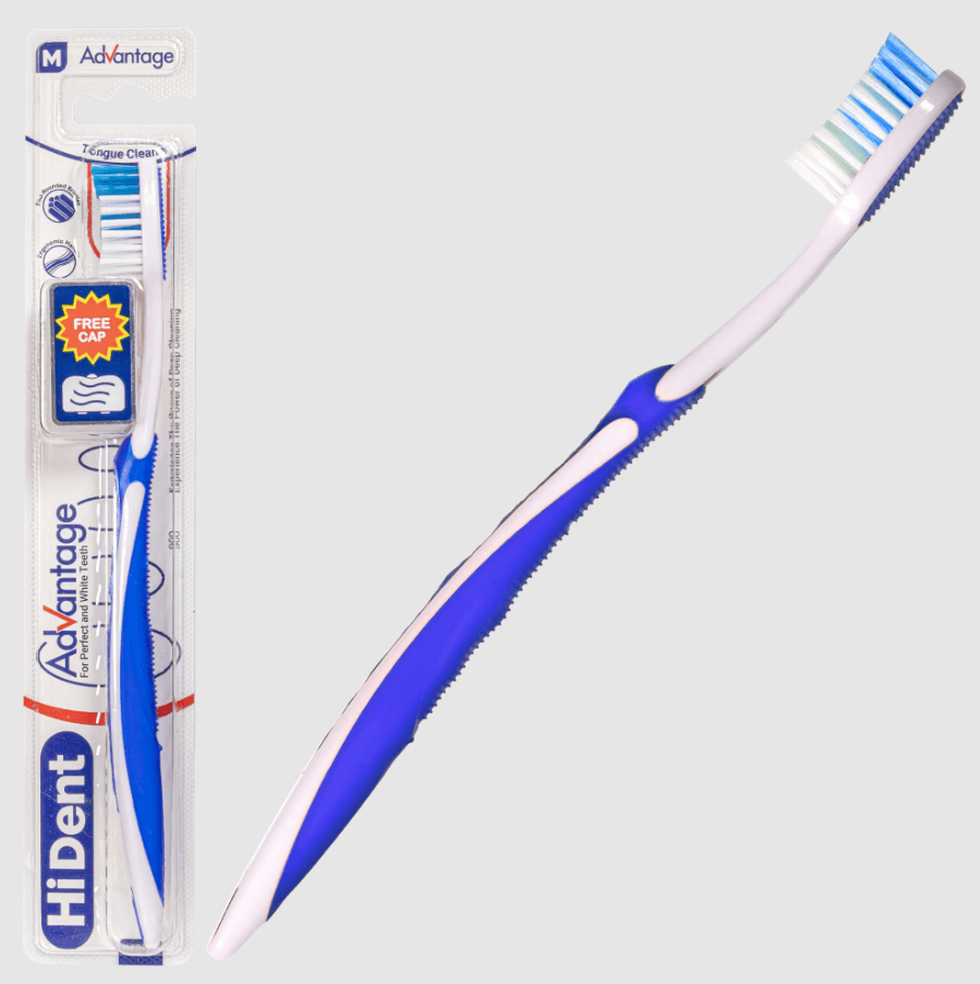 HiDent advantage soft- medium-hard toothbrush with cap