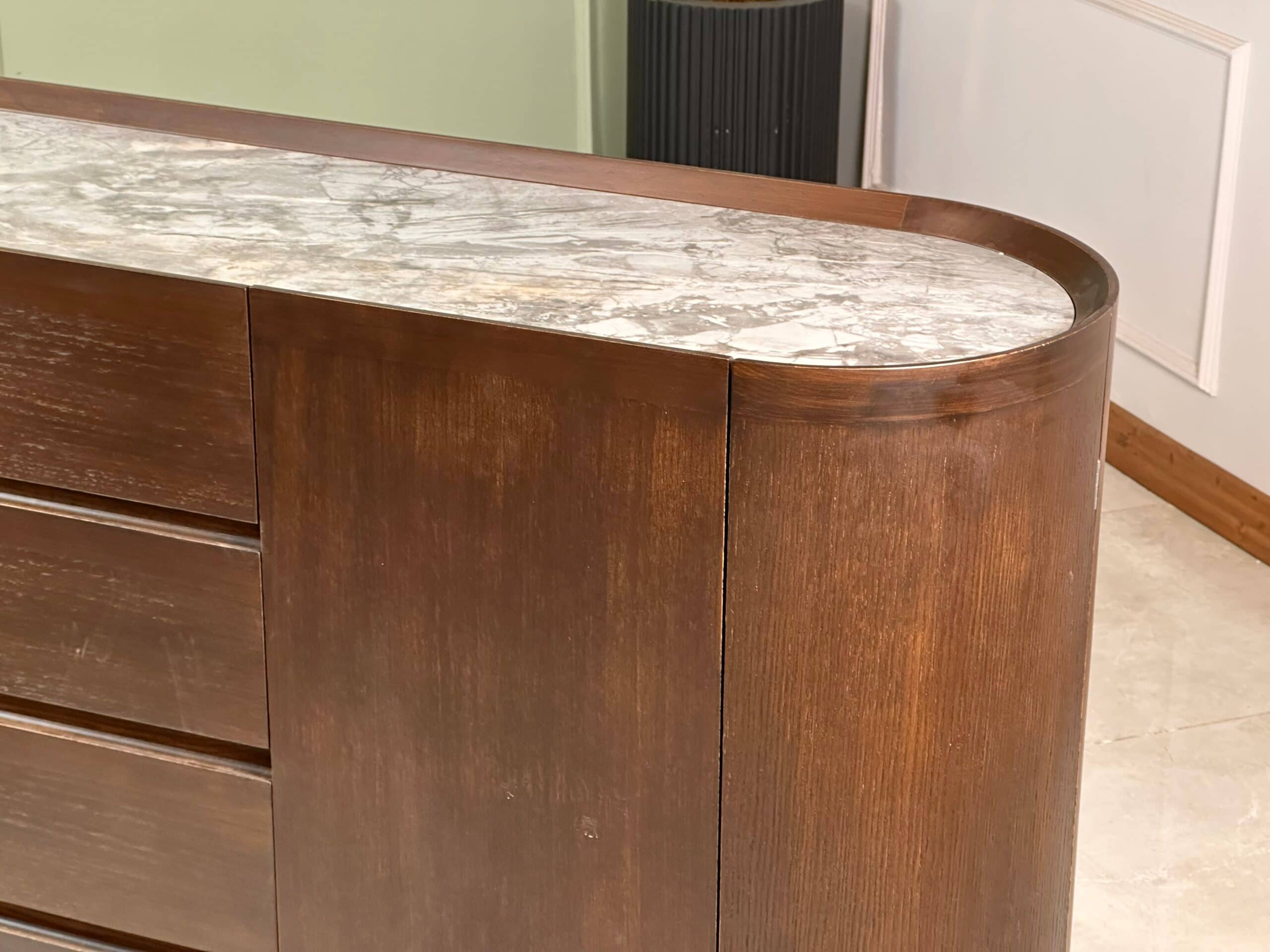 Zed Design Comfort Ceramic Console with Natural Oak Veneer Cabinet & Ceramic Slab Top